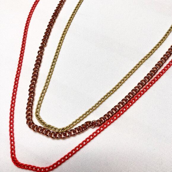 Y2k Express Peach & Gold Triple Chain Long Necklace - Picture 5 of 6
